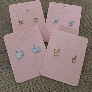 4 Pairs Cute Rabbit Bunny and Carrot Stainless Steel Stud Earrings Set